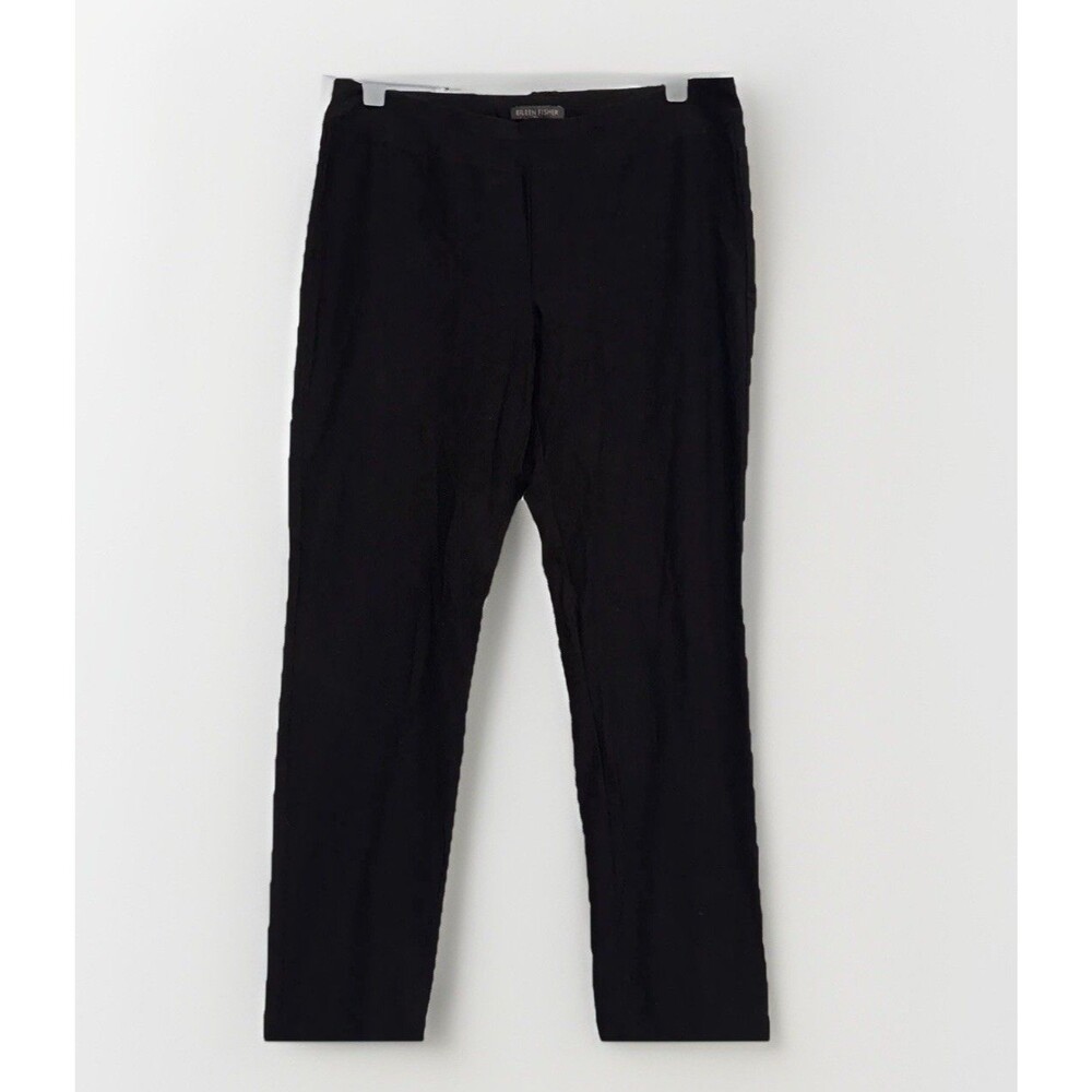 Eileen Fisher Pull On Crop Pants Womens XS Black Stretch Tapered Ankle Leg